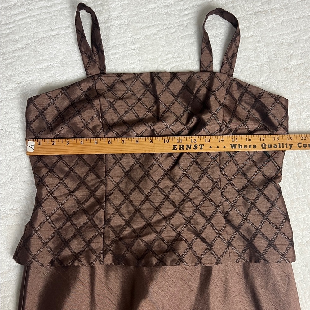 Jessica Howard brown floor-length evening dress shoulder straps flare skirt 14 - Picture 9 of 15